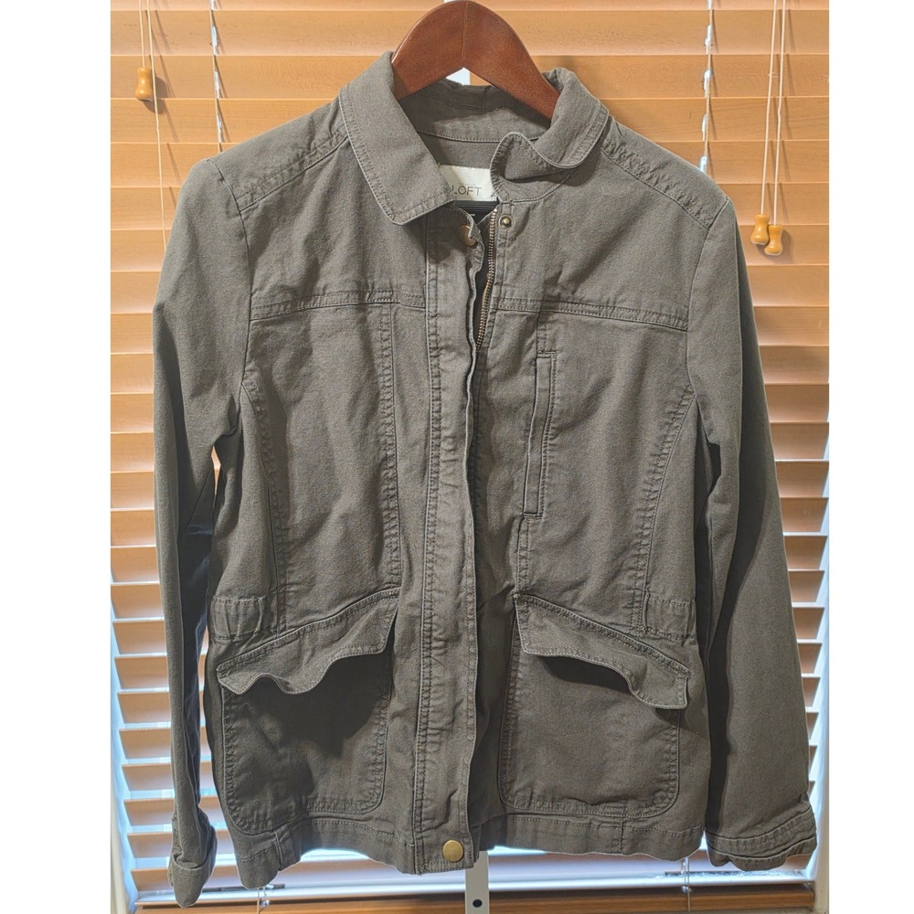 Ann Taylor LOFT Women Olive Green Utility Utility Jacket Full Zip Cotton Large